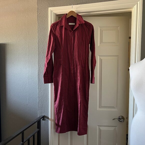 FAITHFULL THE BRAND En Vau Shirtdress 2/XS in Wine Stripe - Picture 4 of 7
